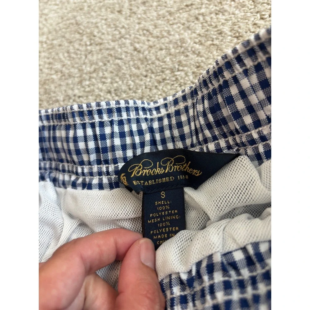 Brooks Brothers Swim Trunks Small Navy White Gingham Preppy Mesh Lined Shorts
